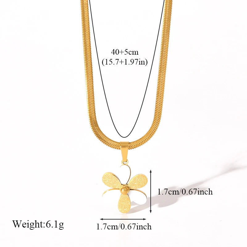 Trendy 316L Stainless Steel Gold Color Flower Floral Pendant Necklace For Women Daily Wear Exquisite Collar Neck Chain Jewelry