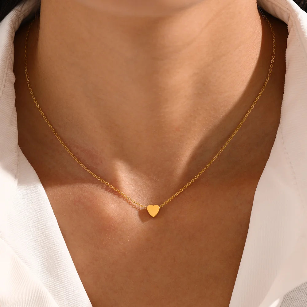 Fashion Collier Simple Heart Girls Pendant Necklace Small Love Shape Stainless Steel Hearts Clavicle Choker Jewelry