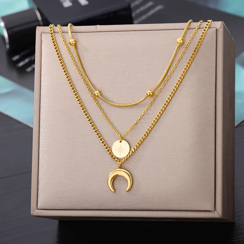 Heart Necklaces For Women Stainless Steel Gold Color Evil Eye Pendant Chain Choker Necklace Wedding Jewerly Gift