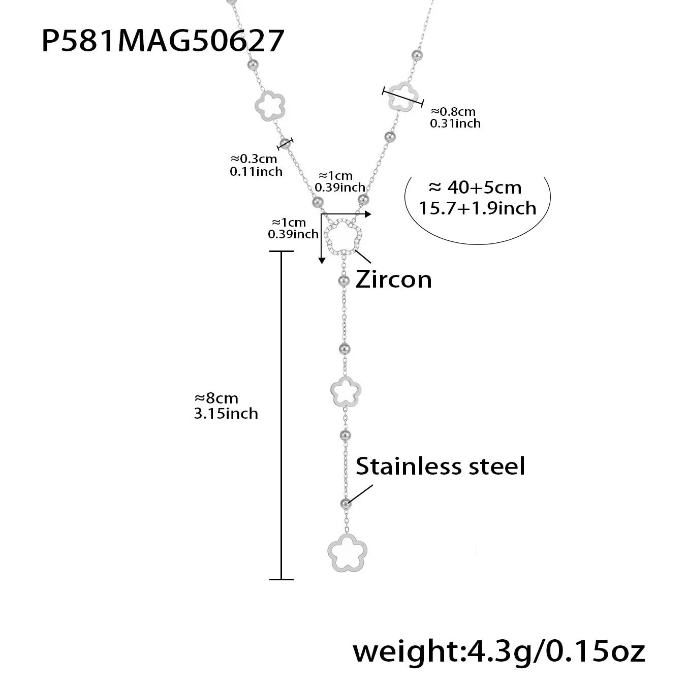 Flower Chain Stainless Steel Zircon Long Necklacs For Women PVD Gold Plated Metal Female Collar Party Wedding Jewelry