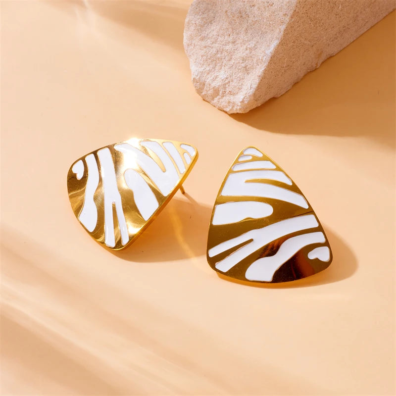 316L Stainless Steel White Tiger Stripe Necklace Earrings Ring Suit For Women Girls New Party Gift Fashion Jewelry Set