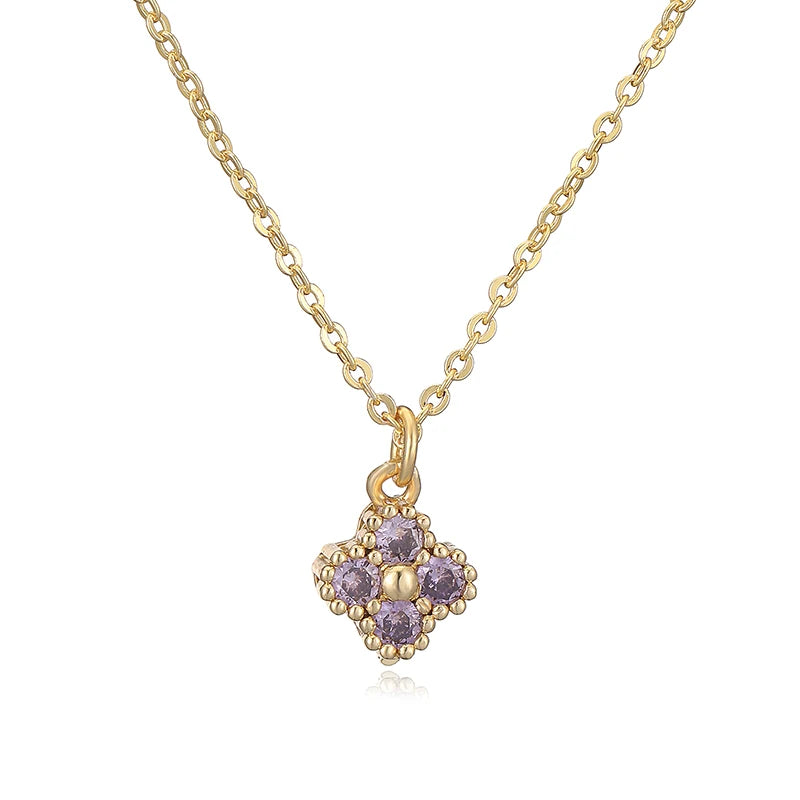 Copper 18K Gold-plated CZ Stone Exquisite And Compact Flower Shaped Women's Necklace Collarbone Chain