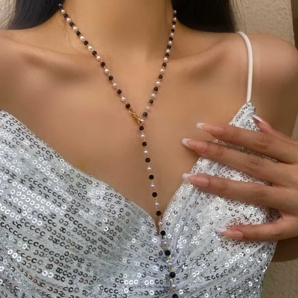 Trendy Gold Silver Color Glass Long Y-Shaped Necklace Metal Collarbone Chain Summer Holiday Party Bohemian Body Jewelry Gifts