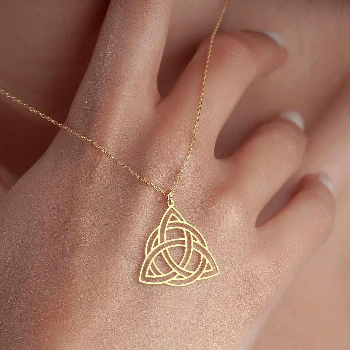 Viking Celtics Knot Geometric Pendant Necklace for Women Men Stainless Steel Gold Color Witch Triquetra Amulet Chain Jewelry