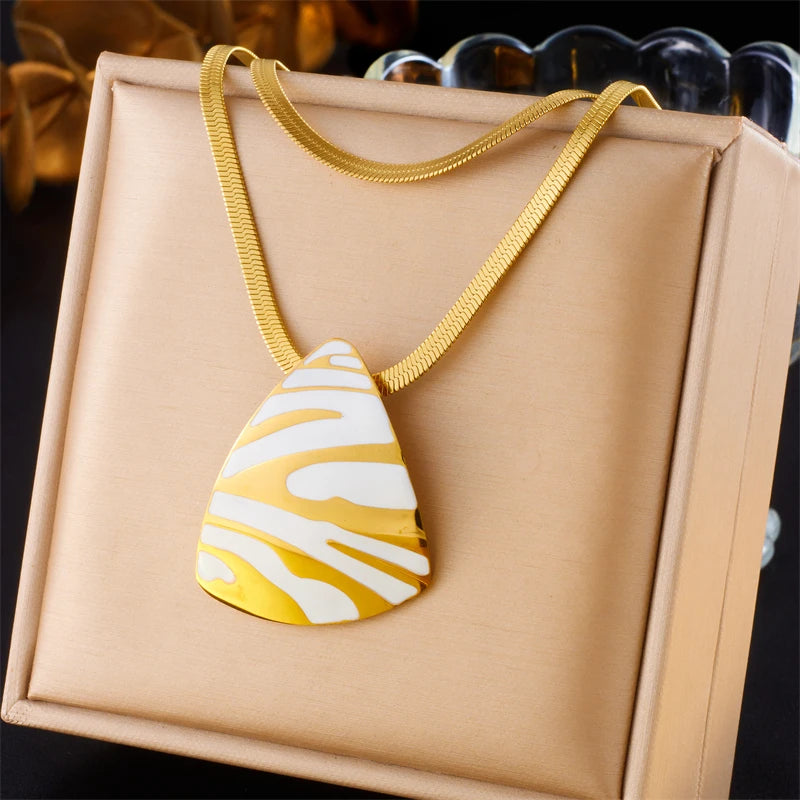 316L Stainless Steel White Tiger Stripe Necklace Earrings Ring Suit For Women Girls New Party Gift Fashion Jewelry Set