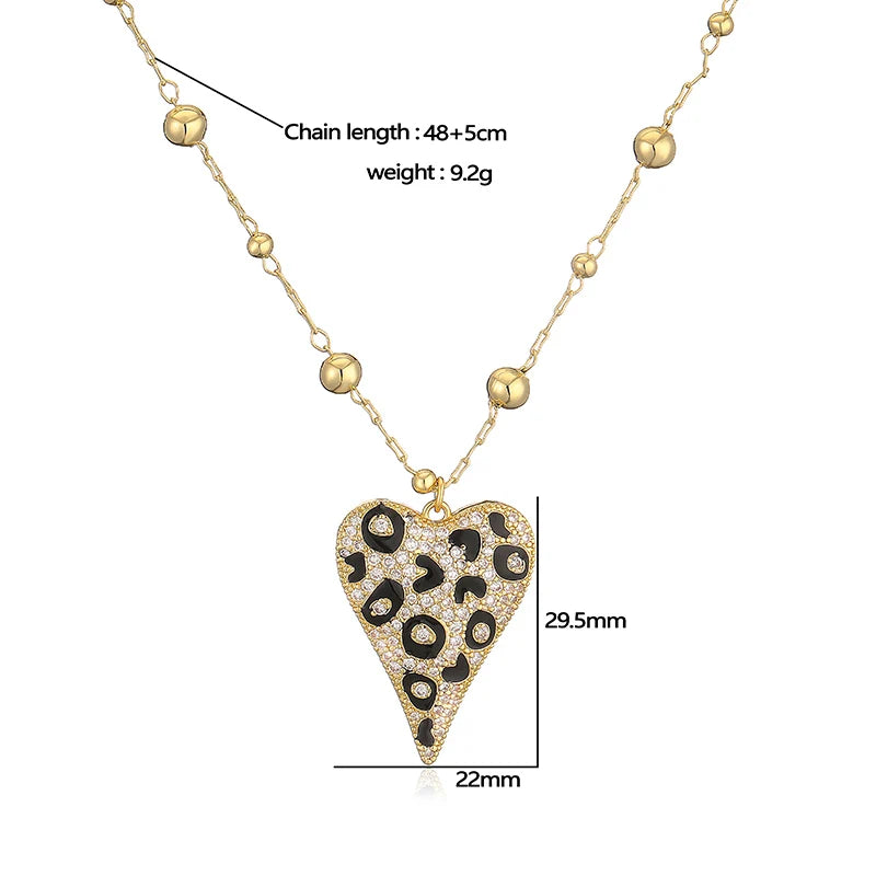 Copper Cute Leopard Pattern Heart Shaped Women's Pendant Necklace 18K Golden Plated with Sparkling Zircon Women's Jewelry