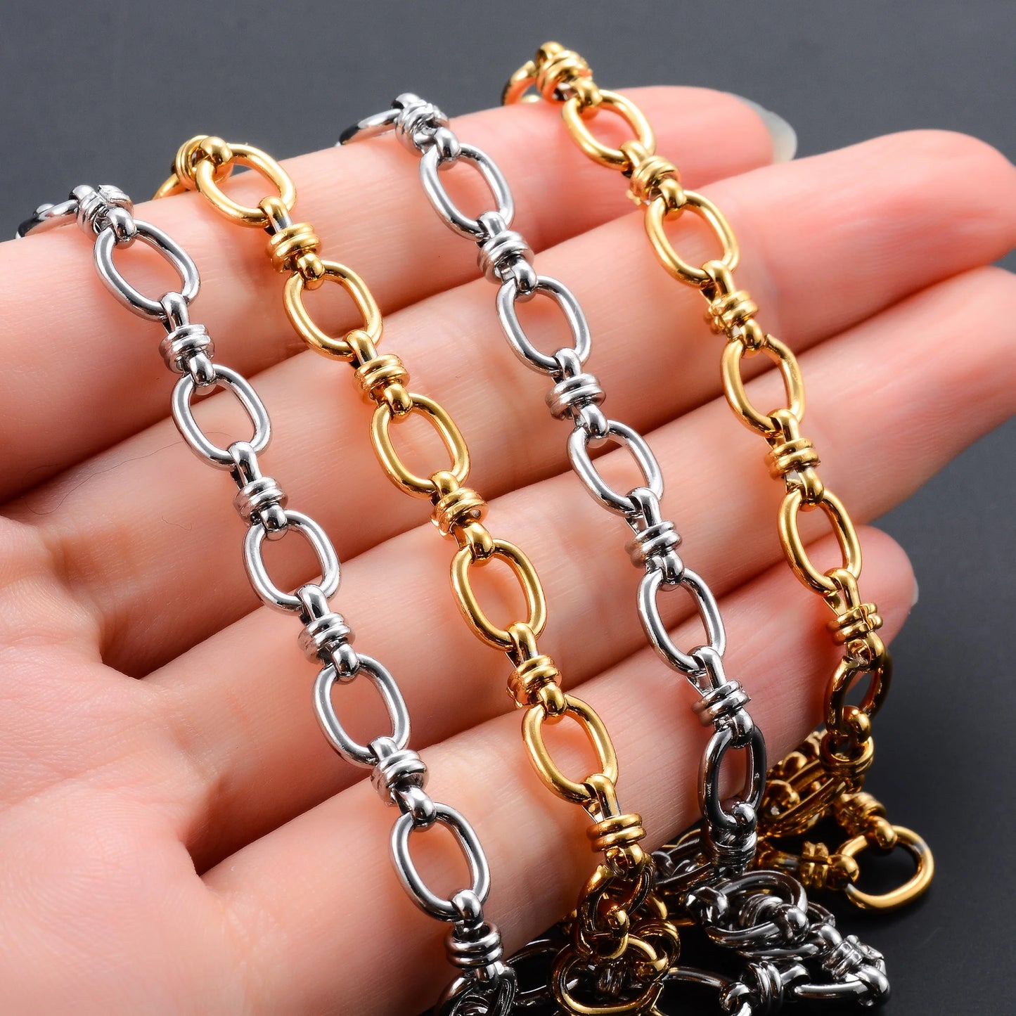 6.5mm Handmade Stainless Steel Link Big Oval Chain Necklace for Women Men Punk Hiphop Boy Chunky Gold Color Choker Metal Jewelry
