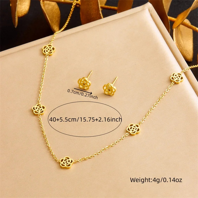 316L Stainless Steel Pearl Butterfly Flower Golden Necklace Earrings For Womens 2026 New Party Gift Fashion Jewelry Set