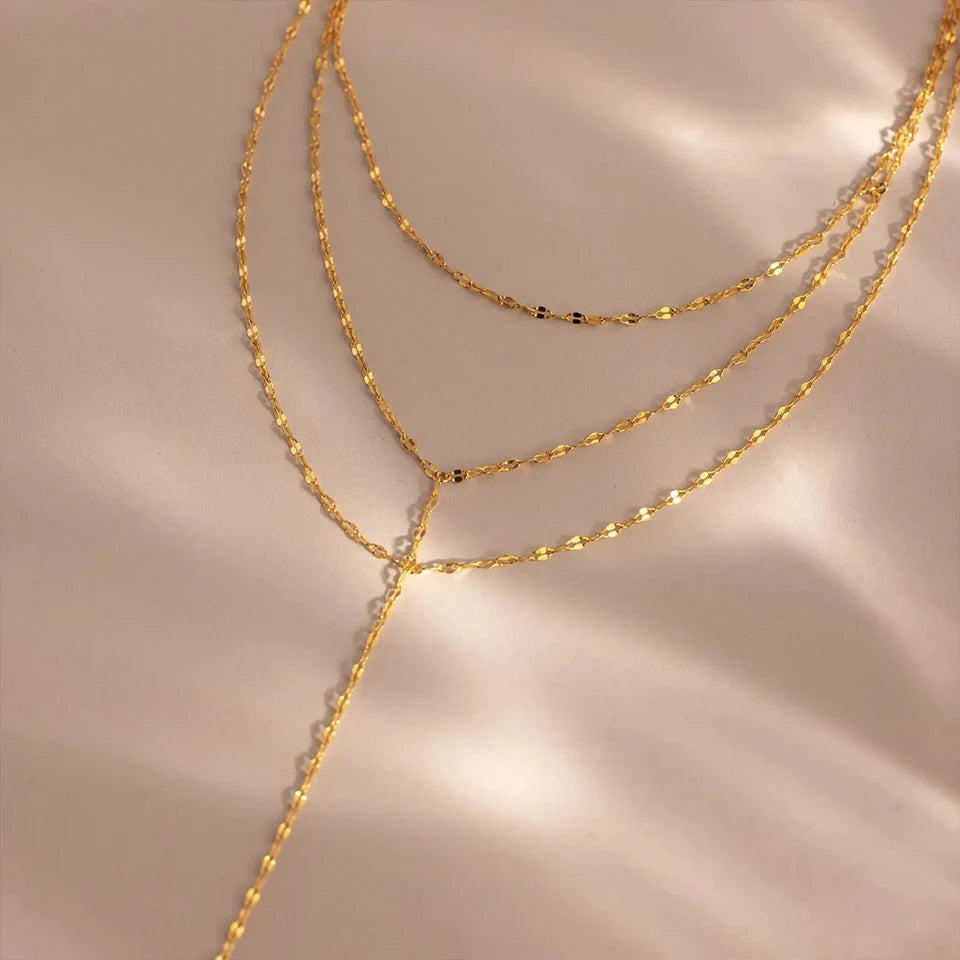 Stainless Steel Minimalist Style Water wave Chain Multi Layer Lariat Necklace Fashion Women's Jewelry Wholesale